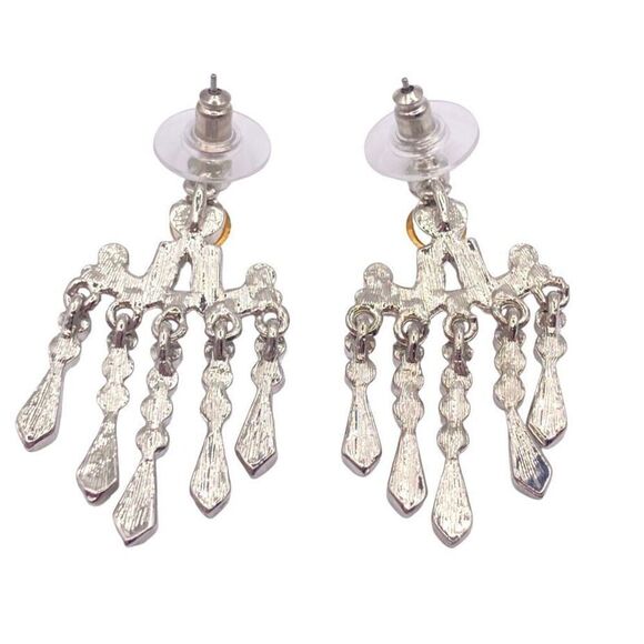 Silver rhinestone bar dangle drop earrings - Picture 3 of 4